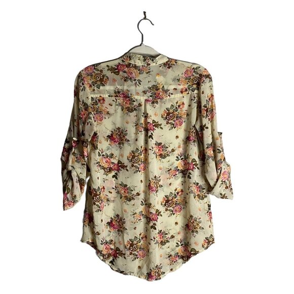 Ya Los Angeles Women's Floral 3/4 Rolled Up Sleeve Silk Top - Picture 8 of 8